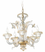 пятирожковая подвесная люстра с художественными стеклянными элементами в классическом стиле