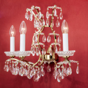 трехламповое хрустальное настенное бра с золотым каркасом и каскадными подвесами