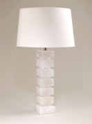 настольная лампа-колонна из прозрачного стекла с абажуром из ткани