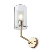 настенный светильник с цилиндрическим плафоном из прозрачного стекла и золотистой основой