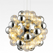 подвесная люстра с множеством шаровых плафонов и прозрачными вставками