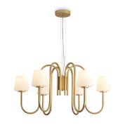 подвесная люстра с шестью рожками и абажурами в золотом цвете