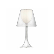 прикроватный светильник с прозрачной ножкой и конусным абажуром