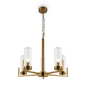 подвесной светильник с четырьмя цилиндрическими плафонами на латунной раме