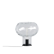 настольная лампа с прозрачным стеклянным плафоном на черной подставке