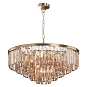 подвесной светильник с каскадными хрустальными подвесами и каркасом цвета золота