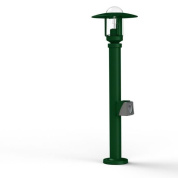 садовый фонарь зеленого цвета с купольным плафоном и встроенной розеткой