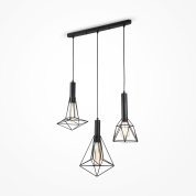 подвесной светильник с тремя каркасными плафонами черного цвета