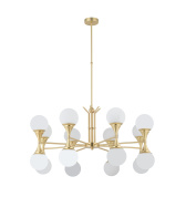 восьмилламповый подвесной светильник с матовыми сферическими плафонами в матовом золоте