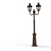 уличный фонарный столб с тремя плафонами в оттенке ржавой меди