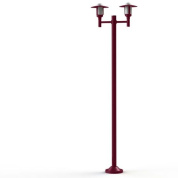 уличный фонарный столб бордового цвета с тремя плафонами