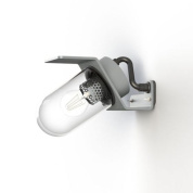 уличное настенное бра с прозрачной лампой и серым корпусом