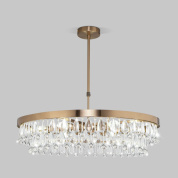 подвесная круглая люстра с хрустальными подвесками на штанге