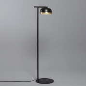 напольный торшер с полусферическим металлическим абажуром на тонкой стойке и круглым основанием