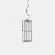 подвесная люстра цилиндрической формы из прозрачного стекла с металлическим каркасом