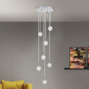 подвесная люстра с семью стеклянными шарами на никелевом основании