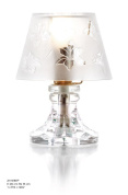настольная лампа с прозрачным стеклянным основанием и матовым абажуром с рисунком
