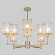 пятиламповая потолочная люстра со стеклянными цилиндрическими плафонами на металлической раме