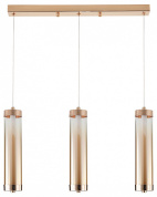 подвесной светильник с тремя цилиндрическими плафонами в золотистом корпусе на планке