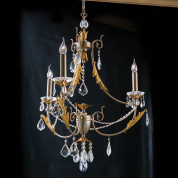 трёхрожковая хрустальная люстра с каскадными подвесами в серебристом золоте