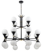 двадцатичетырёхламповая подвесная люстра с многорядными матовыми шарами