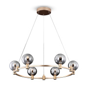 подвесная люстра кольцевого дизайна с зеркальными плафонами и золотистым каркасом