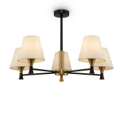 люстра с абажурами из ткани и арматурой в черно-золотом сочетании