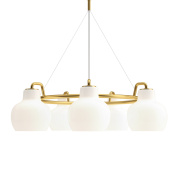 подвесная люстра с четырьмя стеклянными плафонами на латунной арматуре