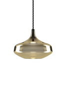 подвесной светильник с широким плафоном золотистого оттенка