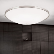 накладной потолочный светильник с крупным матовым овальным плафоном в сатинированном кольце