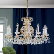 подвесная хрустальная люстра с двенадцатью рожками и плотным каскадом подвесок