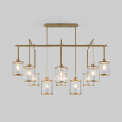 многоламповая потолочная люстра с цилиндрическими стеклянными плафонами на прямоугольной раме