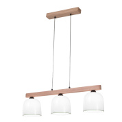 подвесная люстра с деревянной балкой и четырьмя плафонами