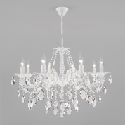 многорожковая потолочная люстра с подвесками из прозрачного хрусталя