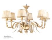 классическая подвесная люстра с множеством рожков и текстильными абажурами