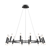 подвесной светильник черного цвета с многоуровневыми элементами и вытянутыми плафонами