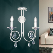 двухламповое настенное бра с изогнутой арматурой под матовое серебро и хрустальными подвесами