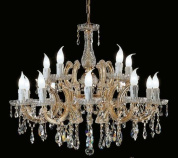 классическая подвесная люстра с двухъярусной композицией кристальных подвесок