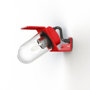 настенный светильник с прозрачным плафоном и металлическим козырьком красного цвета