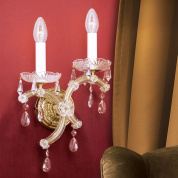 двухламповое настенное бра с кристальными подвесками и золочёной арматурой (левая ориентация)