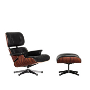4055737093470 Eames Vitra Кресло с подставкой, кожа черная, дерево палисандр