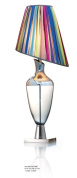 настольная лампа с многоцветным абажуром и прозрачным стеклянным основанием