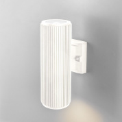 двухламповый уличный настенный светильник цилиндрической формы с направлением света вверх вниз и рифленым корпусом