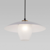 подвесной светильник с плоским металлическим абажуром и стеклянным плафоном