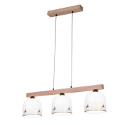 подвесная люстра с деревянной балкой и тремя плафонами