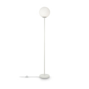 торшер белого цвета с шарообразным плафоном и тонкой опорой