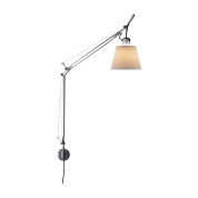 торшер с изогнутой штангой и тканевым абажуром