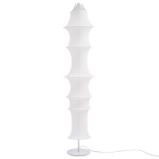 торшер с тканевым абажуром на высокой стойке в форме цилиндра