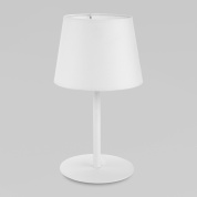 настольная лампа с цилиндрическим текстильным абажуром на круглой подставке