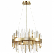 подвесной светильник с множеством вертикальных стержней золотого цвета